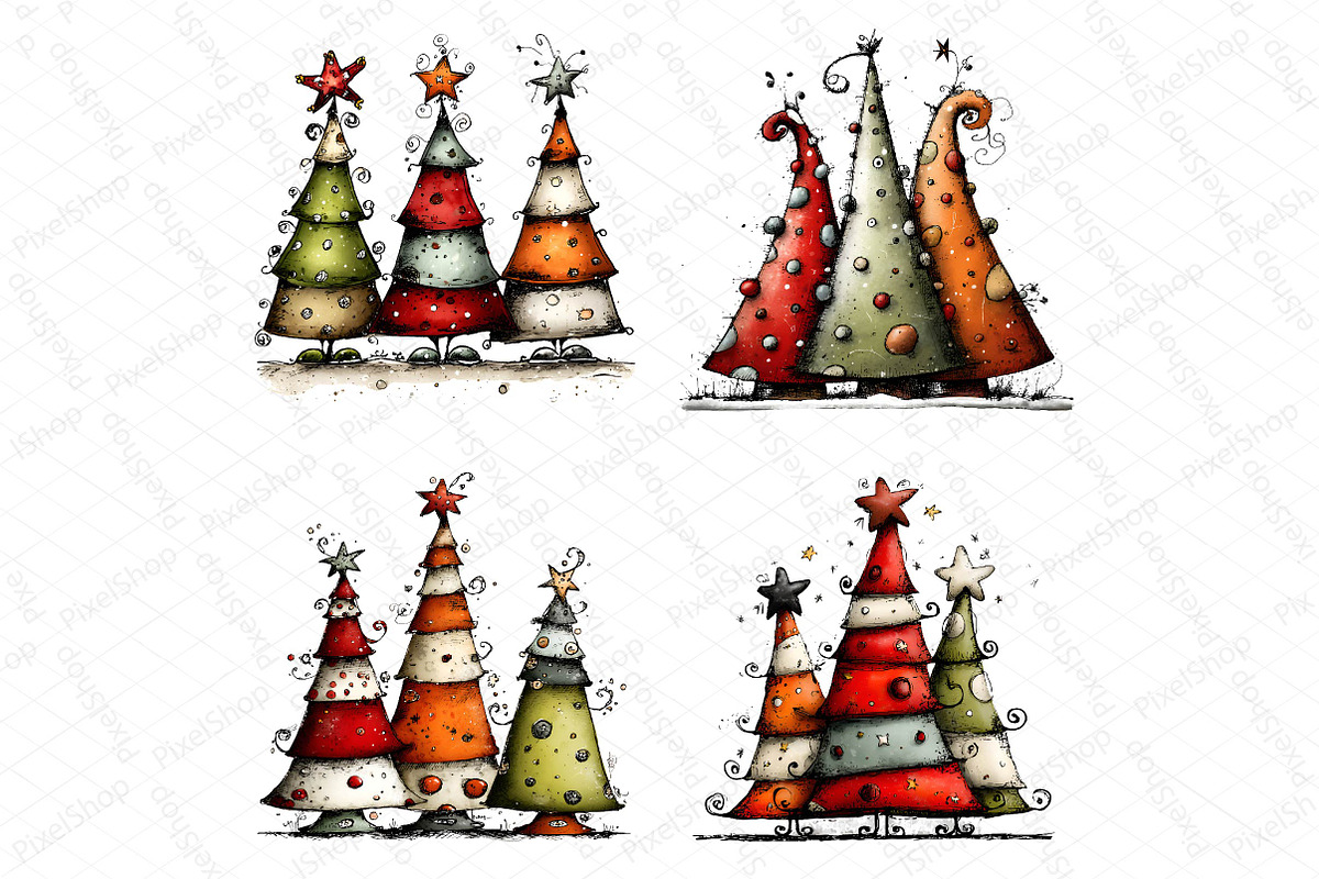 Whimsical Christmas tree Clipart, a Texture Illustration by DreamPrint404 (Photo 4 of 5)