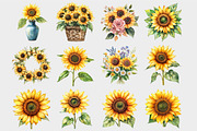 Watercolor Sunflower Clipart, a Seasonal Illustration by Design Market (Thumbnail 5 of 5)