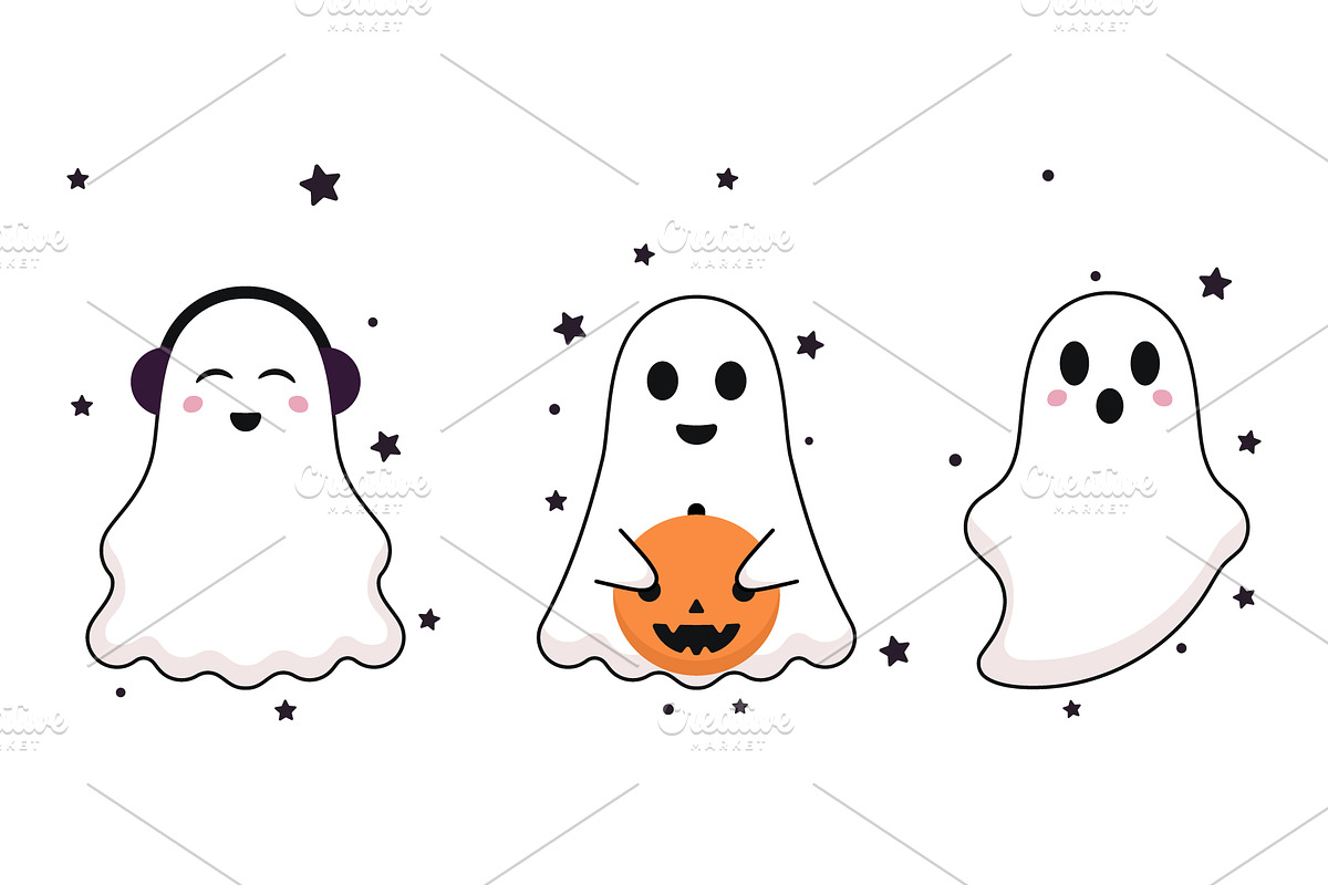 Cute halloween ghost character, a Seasonal Illustration by Yayasya (Photo 3 of 3)