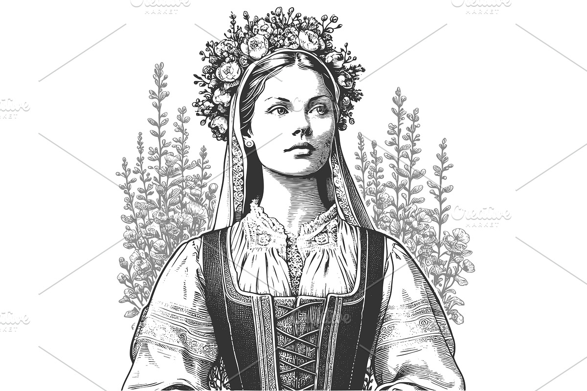 Polish woman in traditional folk, an Object Illustration by AlexArt