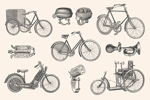 Bicycles - Vintage Illustration Set