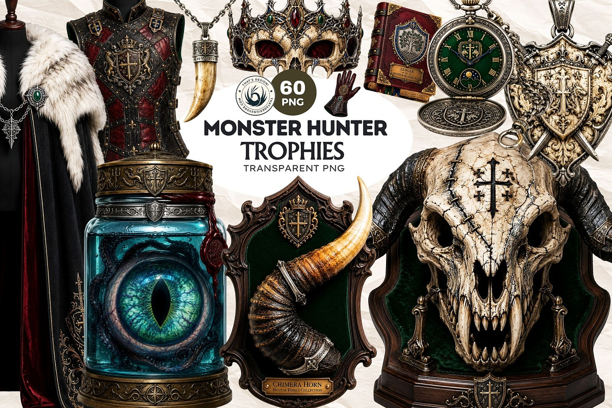 Monster Hunter Trophies PNG cliparts, a Decorative Illustration by ThatsDesignArt (Photo 1 of 11)