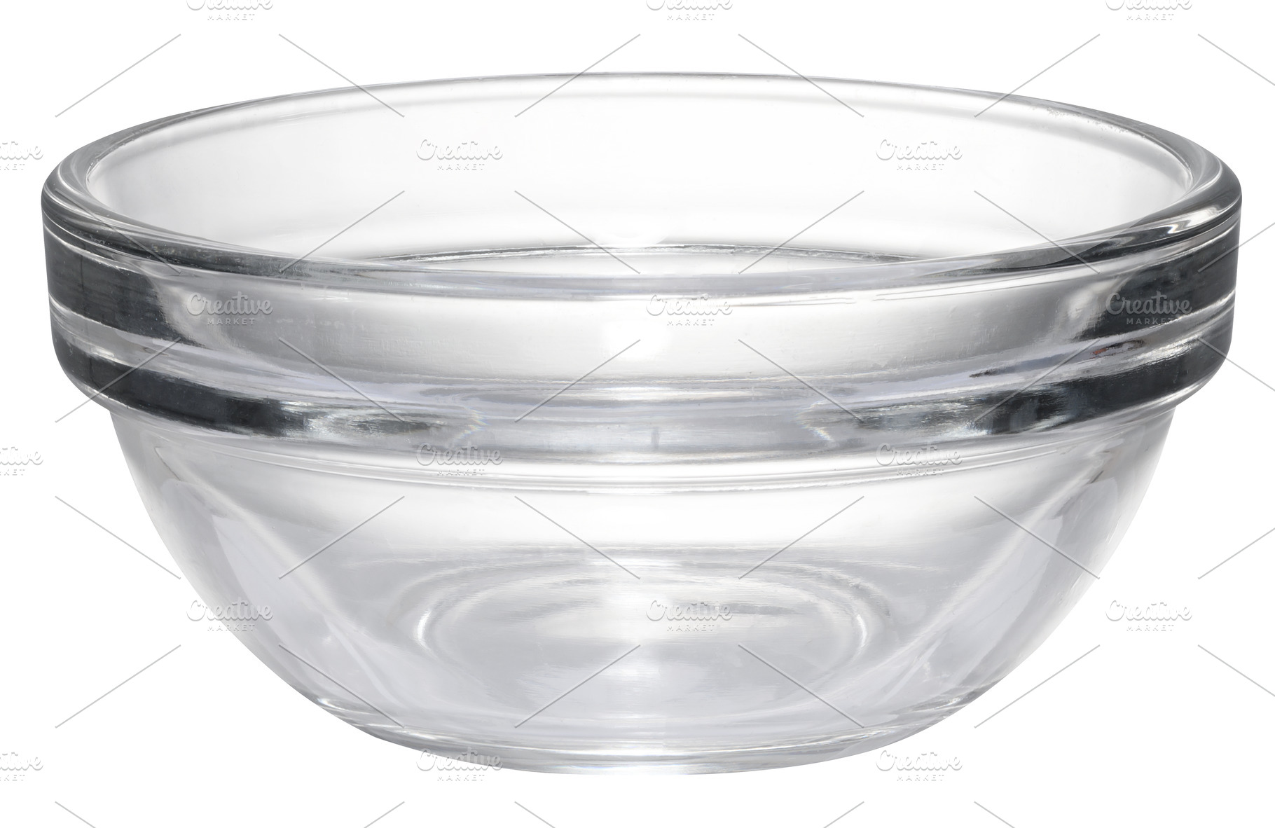 A clear, empty glass bowl with a thick bottom and slightly round, a Food & Drink Photo by ndanko