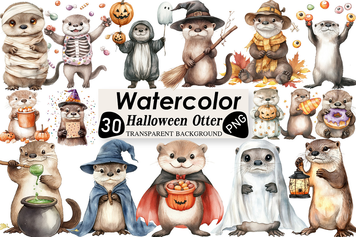 Halloween Cute Otter Clipart, an Illustration by Black Bird Studio (Photo 1 of 6)