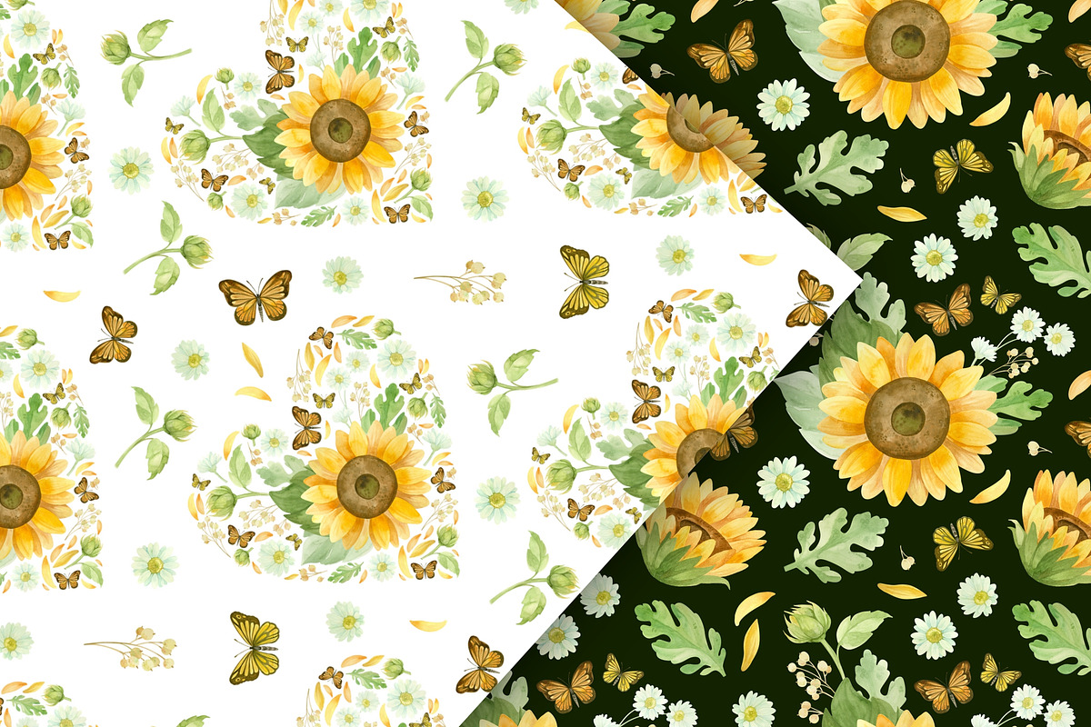 Sunflowers clipart, patterns, frames, a Decorative Illustration by Valin Malin (Photo 14 of 16)