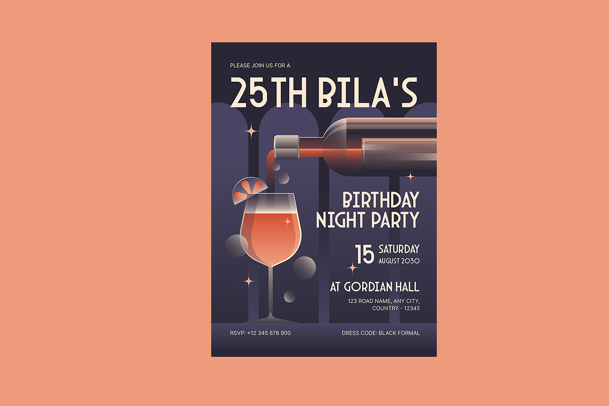 Art Deco Birthday Invitation, a Card Template by Neermana (Photo 3 of 4)