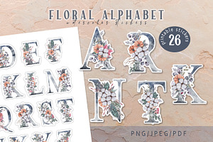 Floral Alphabet printable stickers