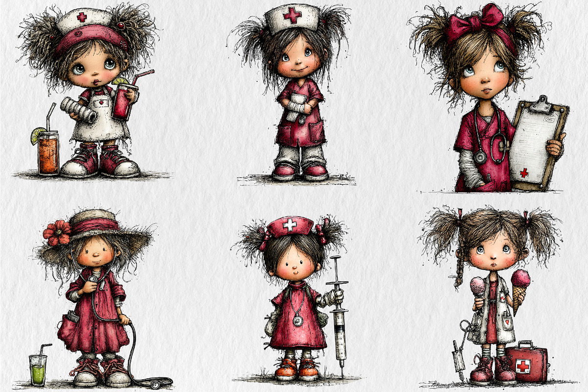 Whimsical Nurse Girls Clipart, a Seasonal Illustration by Rose Art (Photo 3 of 5)