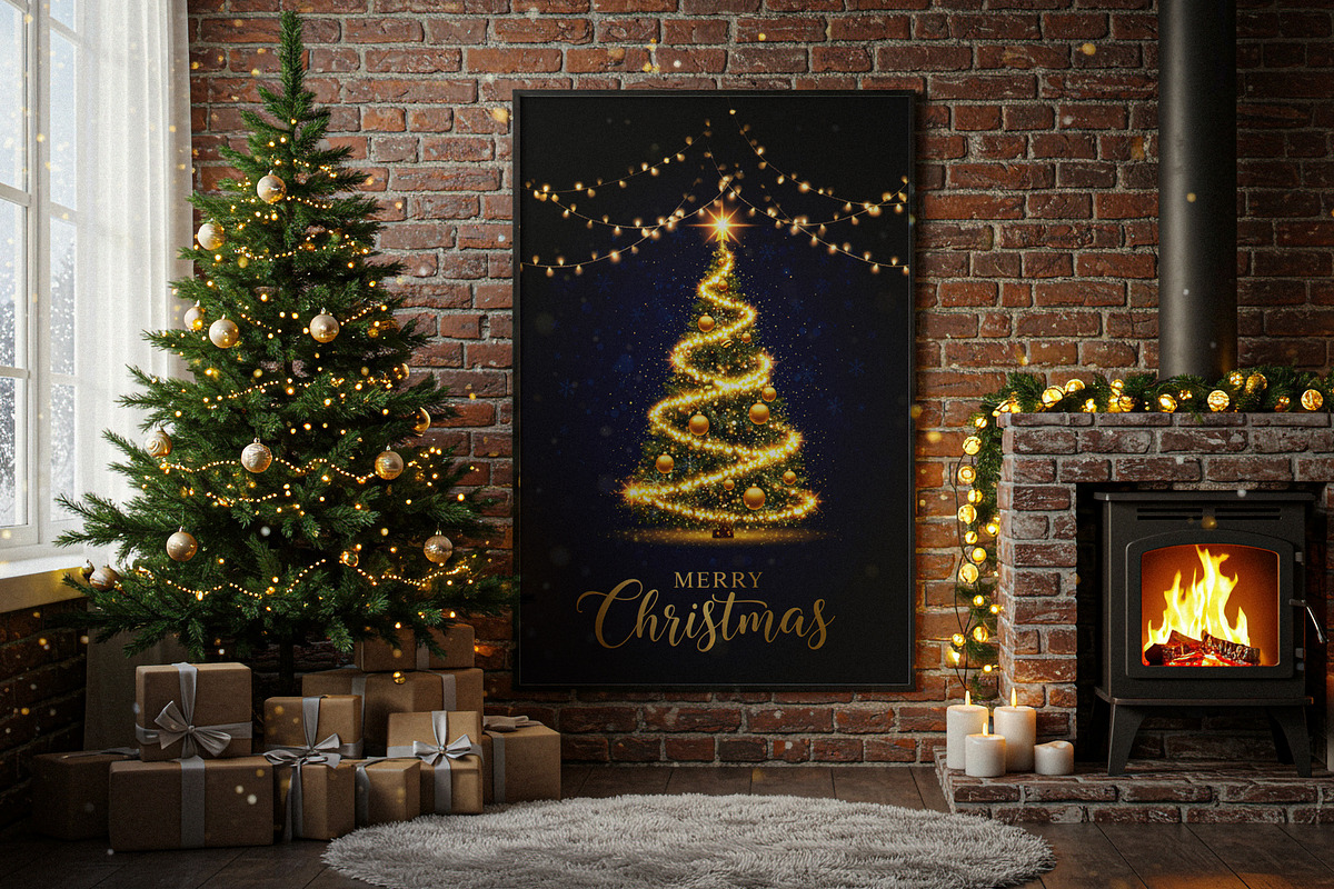 Wall Mounted Christmas Frame Mockup, a Product Mockup by Designer Dude
