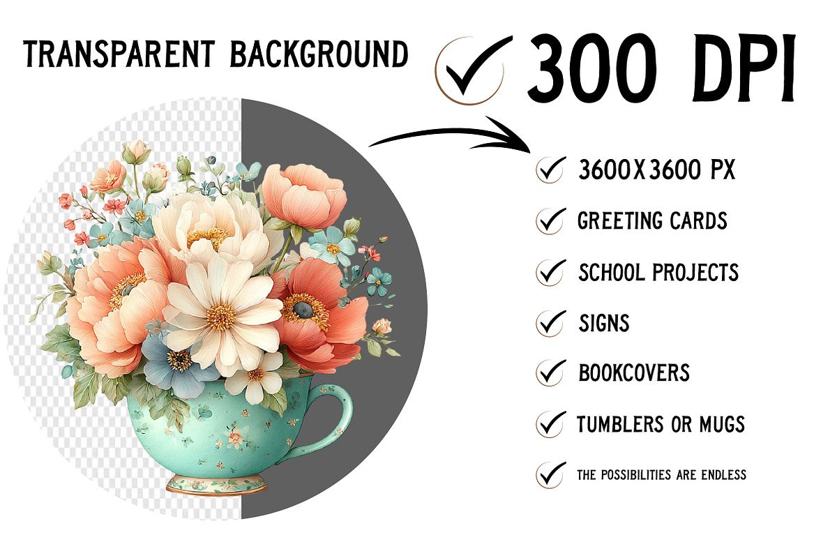 Mother’s Day Floral Teacup Clipart, an Illustration by Craft Nest (Photo 2 of 12)