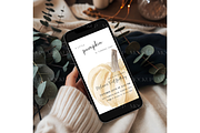 iPhone Mockup with Leaves & Lights, a Mockup by MockupWizard (Thumbnail 2 of 3)