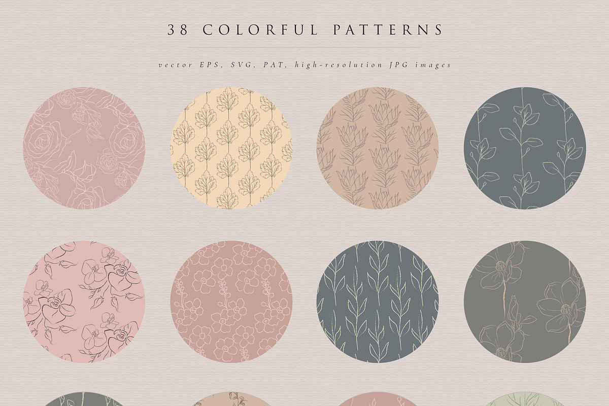 Line Drawing Floral Patterns, a Pattern Graphic by Olya Creative (Photo 6 of 8)