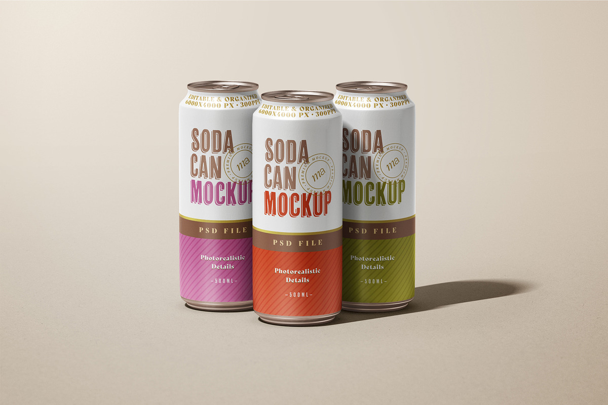 Soda Can Mockup Set, a Cups & Container Mockup by mockupatelier (Photo 8 of 12)