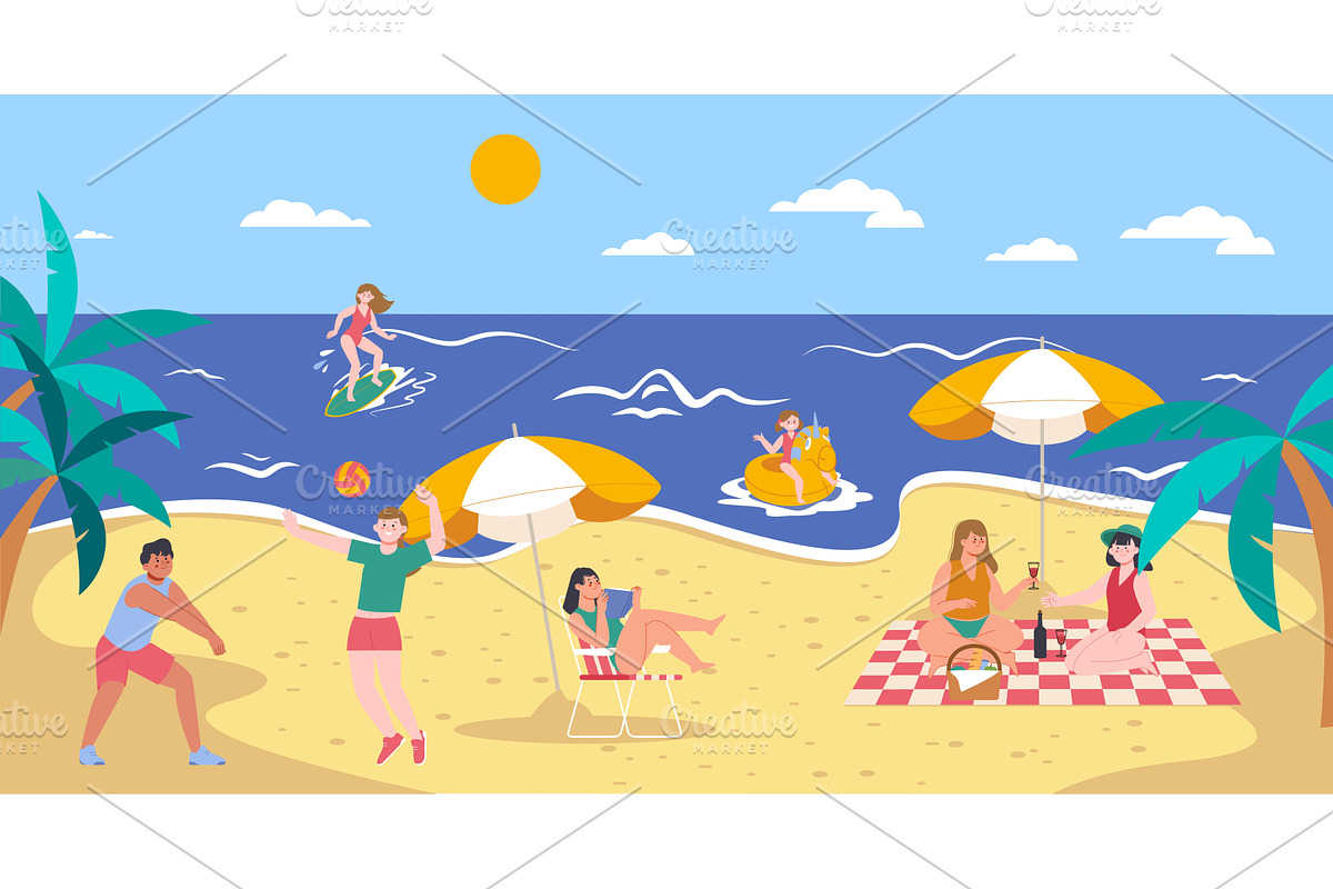 People beach vacations. Young adults, an Illustration by LadadikArt