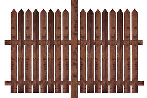 Fragment of a wooden fence made of old boards on an isolated bac, an Abstract Photo by ndanko