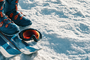 Ski equipment ready for use in snow