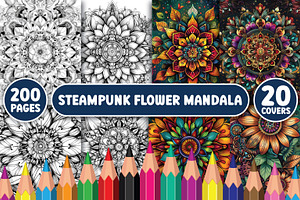 Steampunk Flower Mandala Color Pages, a Decorative Illustration by BrightMart