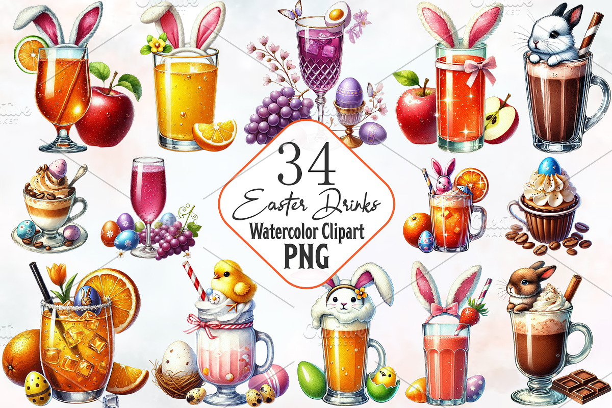 Easter drinks sublimation clipart, an Illustration by RobertsArt (Photo 1 of 7)