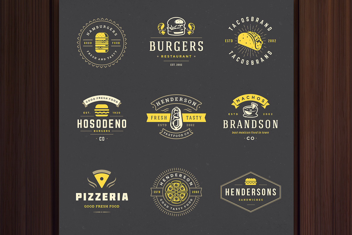36 Fast Food Logos and Badges, a Branding & Logo Template by Vasya Kobelev (Photo 5 of 18)