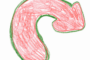 A wide arrow drawn in red pencil, smoothly curved in a semicircl, an Abstract Photo by ndanko