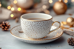 Delicate coffee cup resting on a sau, a Photo by Tanuart