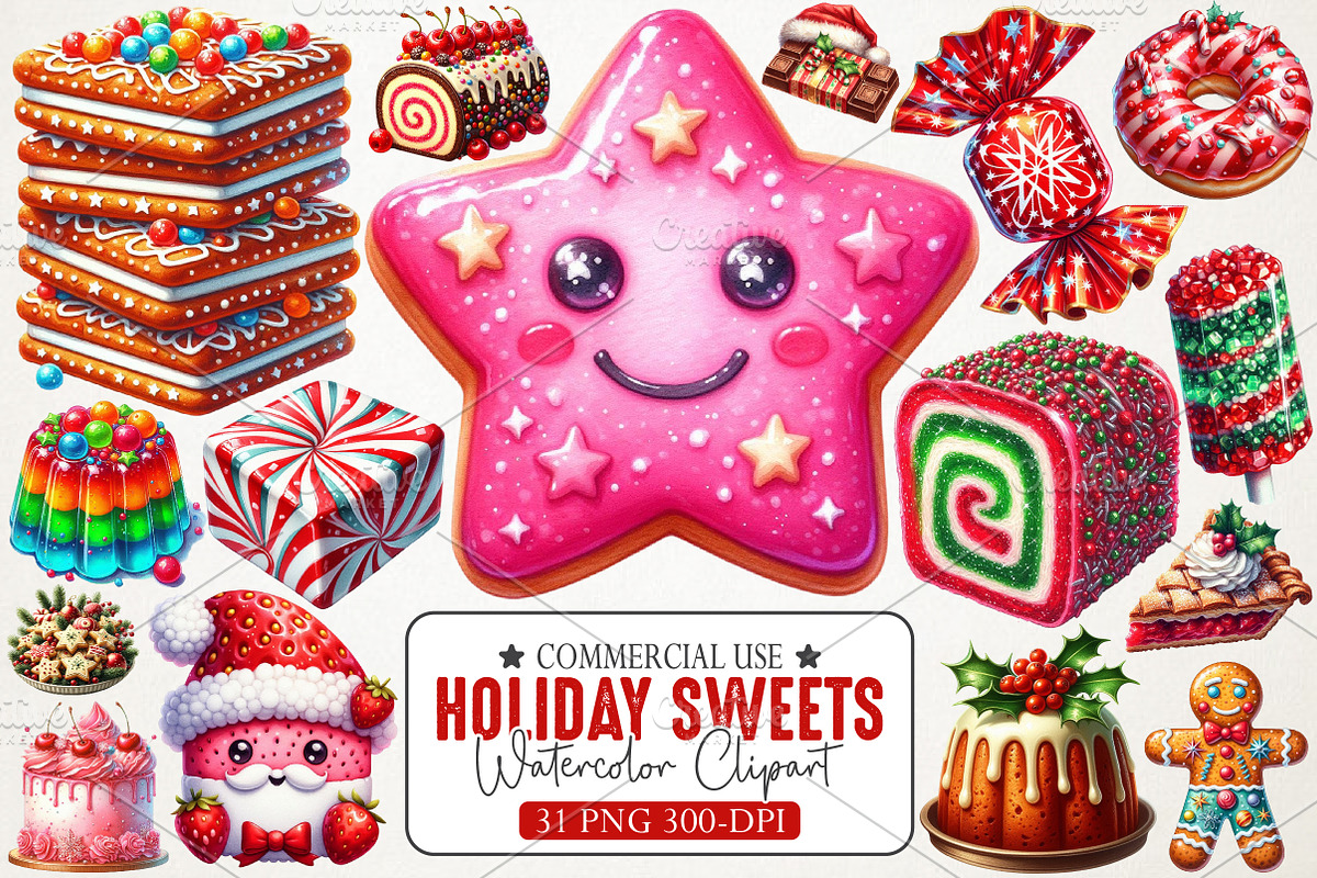 Retro Holiday Sweets PNG Bundle, an Illustration by RobertsArt (Photo 1 of 7)