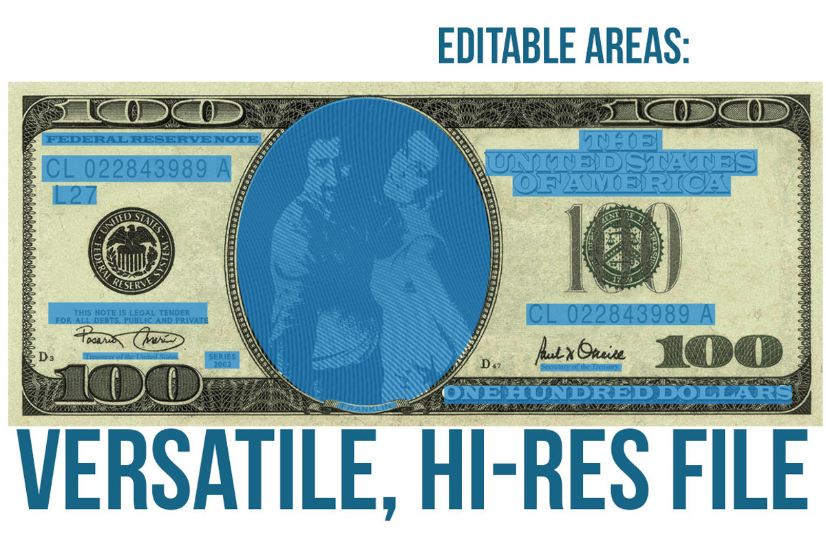 Editable Hi-Res $100 Bill Mockup, a Mockup by the little wonder shop (Photo 4 of 4)