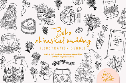 Boho Whimsical Wedding Clipart