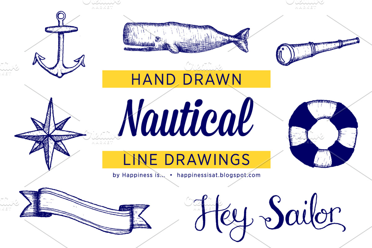 Hand Drawn Nautical Line Drawings, an Illustration by Fathima's Studio