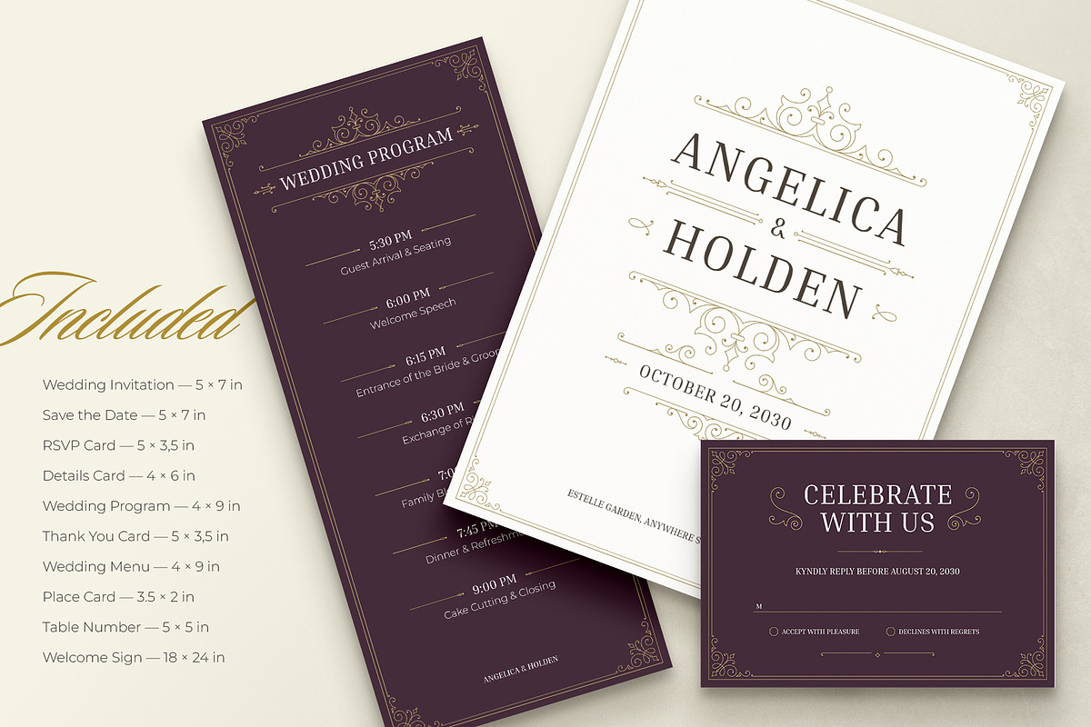 Vintage Wedding Suite Canva Template, an Invitation Template by Vasya Kobelev (Photo 2 of 10)