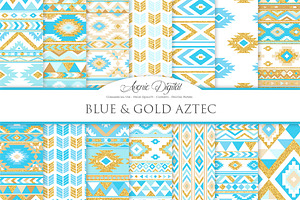 Blue & Gold Boho Seamless Patterns, a Pattern Graphic by Avenie Digital