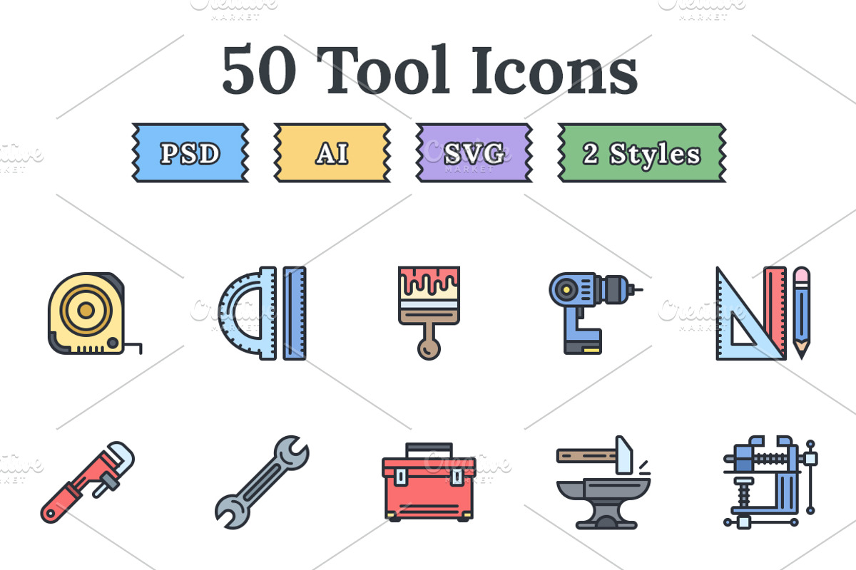 Tools & Equipment flat landing icons, an Icon by EpicShop (Photo 1 of 3)