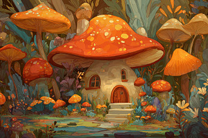 Little house among big mushrooms, a Photo by Beautiful things