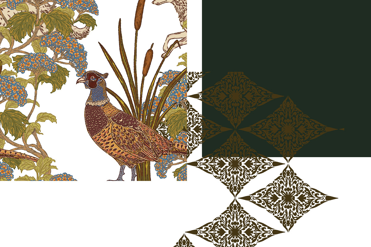 Pheasant, Hydrangea, Borzoi, a Pattern Graphic by NayaChu (Photo 6 of 9)