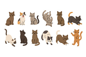 Set of cartoon cats in simple poses, an Animal Illustration by GraphiShop