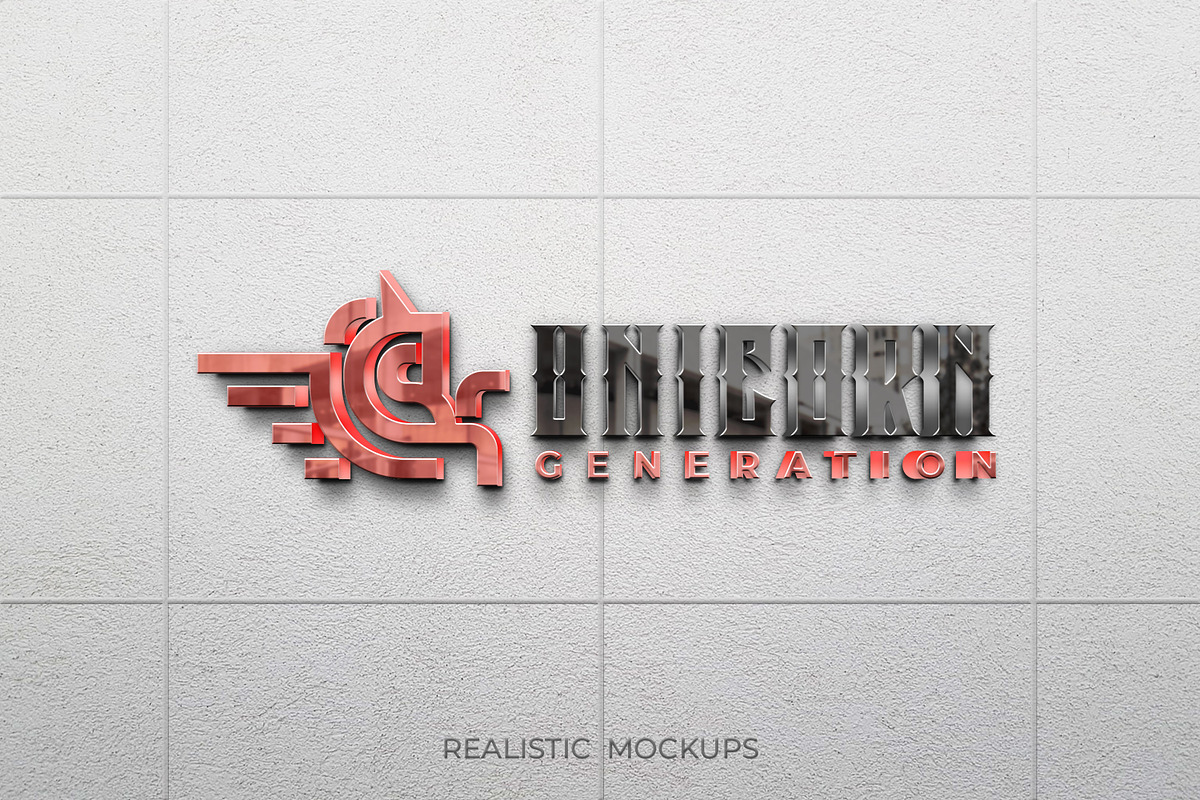 3D Glass Reflection Wall Logo Mockup, an Advertising Mockup by Modaldesain (Photo 5 of 6)