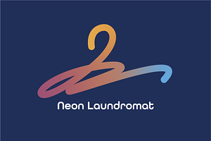 Laundry neon hanger laundromat logo, a Graphic by Logoworks