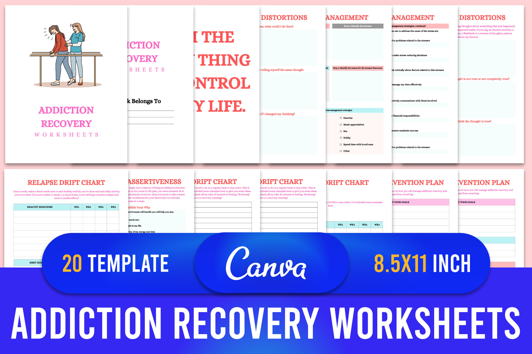 Addiction Recovery Worksheet Canva 3620