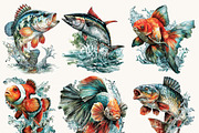 Watercolor Jumping Fish Clipart, an Animal Illustration by BusyDaydesign (Thumbnail 6 of 9)