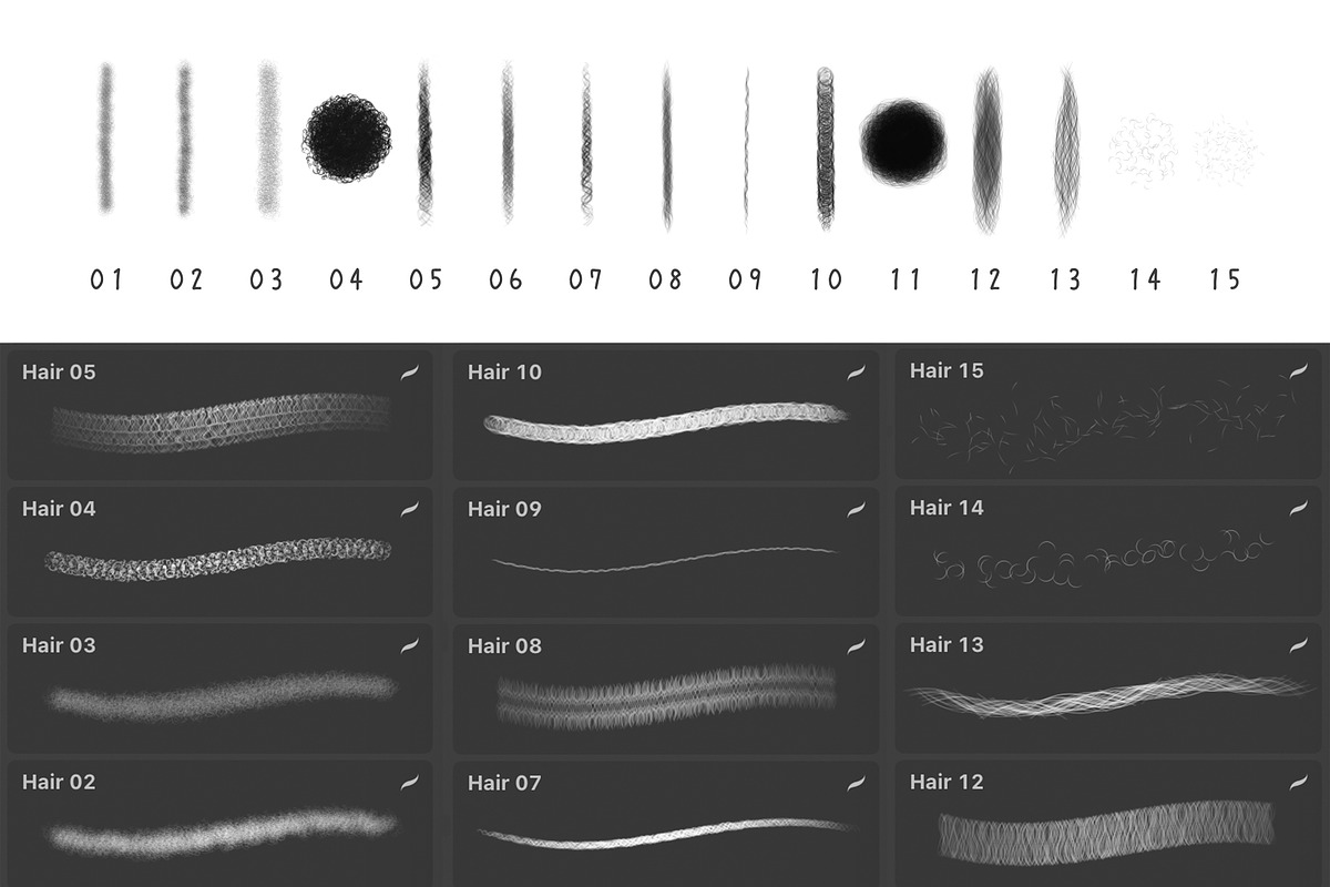 Procreate Curly Hair Brushes, a Brush Add-On by 103cia (Photo 1 of 2)