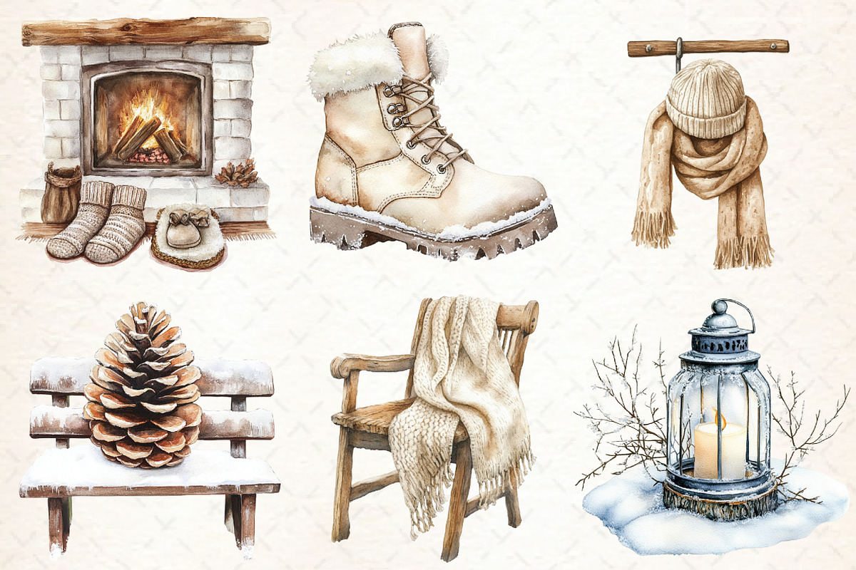 Watercolor Neutral Winter Clipart, an Illustration by Libby Wishes (Photo 5 of 8)