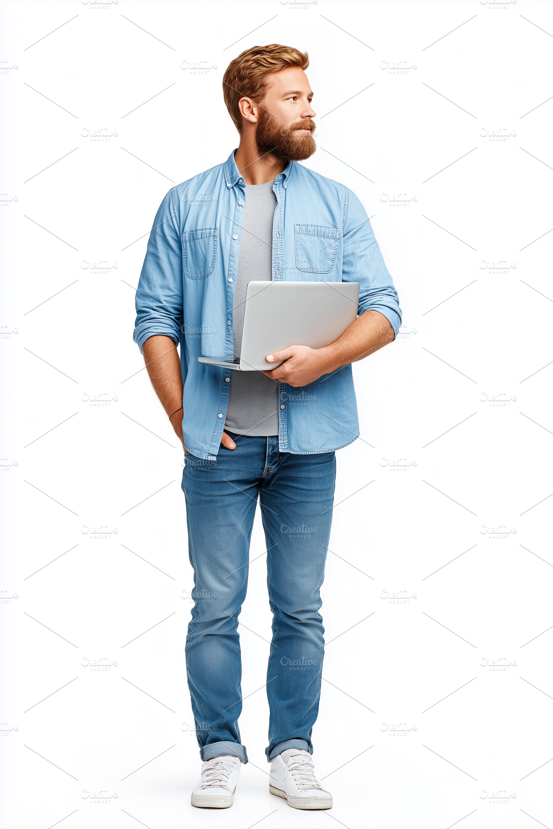 Young man with a beard holding a lap, a Person Photo by MistyDay