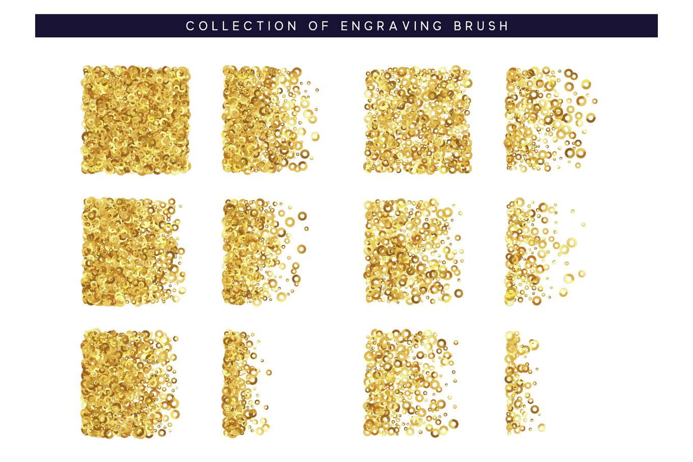 Golden sequins texture. Set Brush stipple gold pattern for design., a ...
