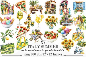 Watercolor Italy Summer Clipart, an Illustration by Designking