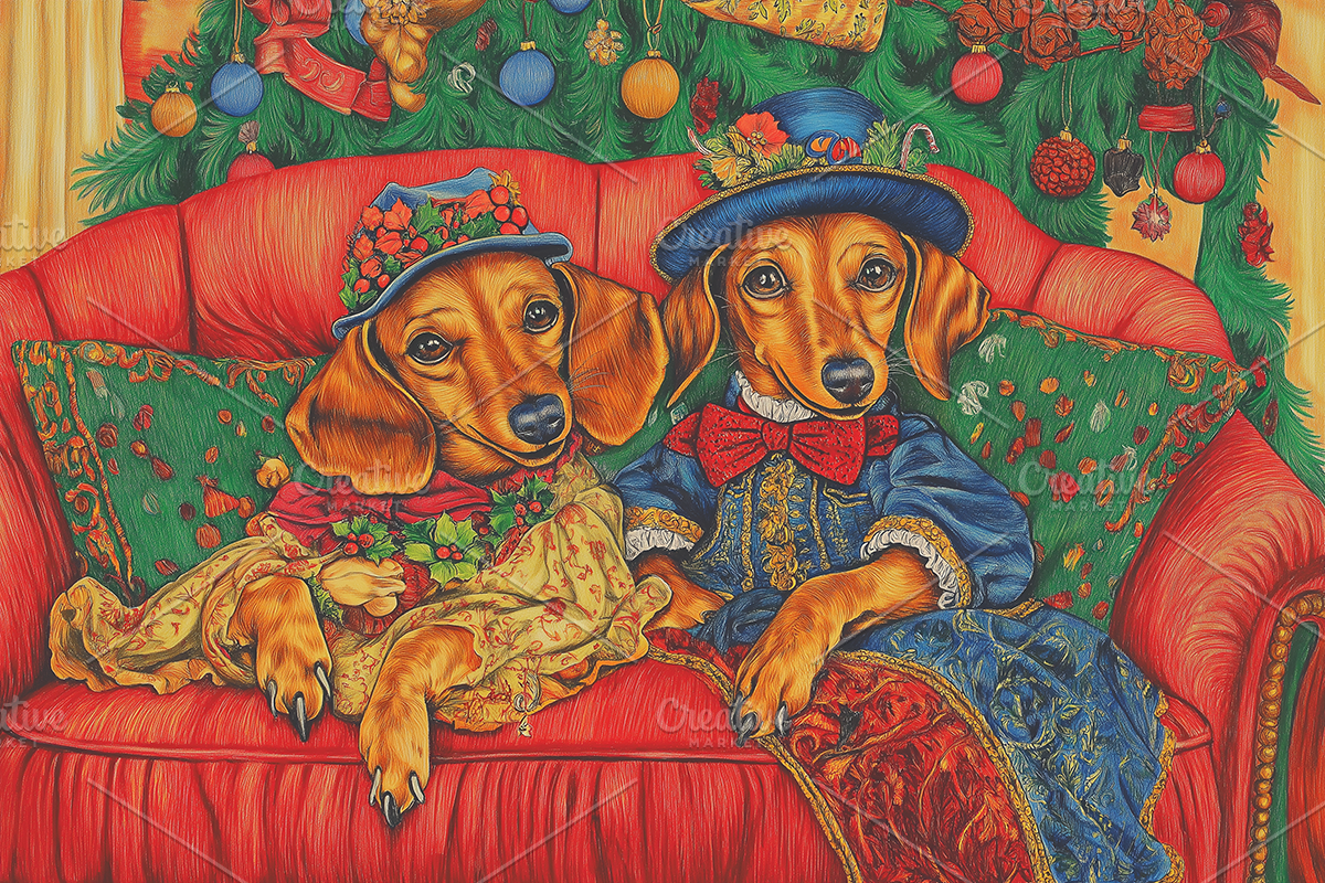 Dachshund Christmas Portrait Print, an Animal Illustration by Art Paradise Studios