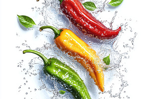 Red, Yellow, Green Peppers slices wi, a Food & Drink Photo by Pixeness Studio