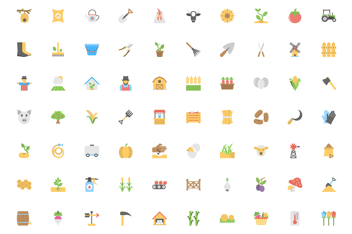 100 Farming Flat Vector Icons, a Duotone Icon by Creative Stall