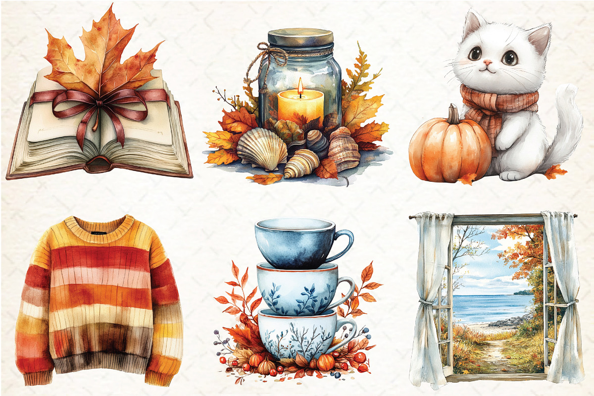 Watercolor Coastal Autumn Clipart, an Illustration by Libby Wishes (Photo 3 of 9)