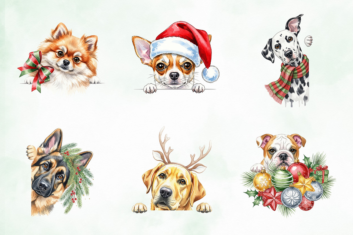 Christmas Peeking Dogs Clipart Png, an Illustration by Creative Art (Photo 2 of 9)
