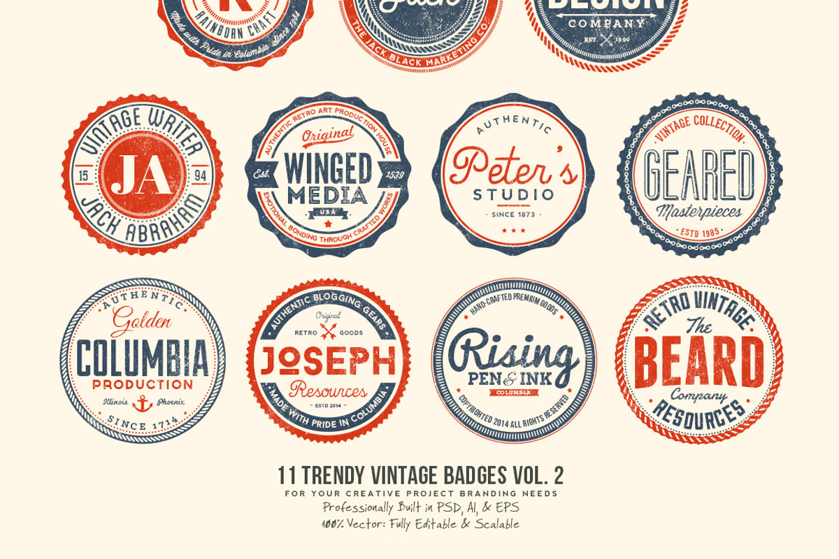 11 Trendy Vintage Badges Volume 2, a Branding & Logo Template by Yusof Mining (Photo 1 of 5)